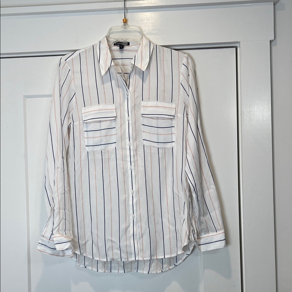 Express White Shirt with Pink and Black Stripes size small. NWT!